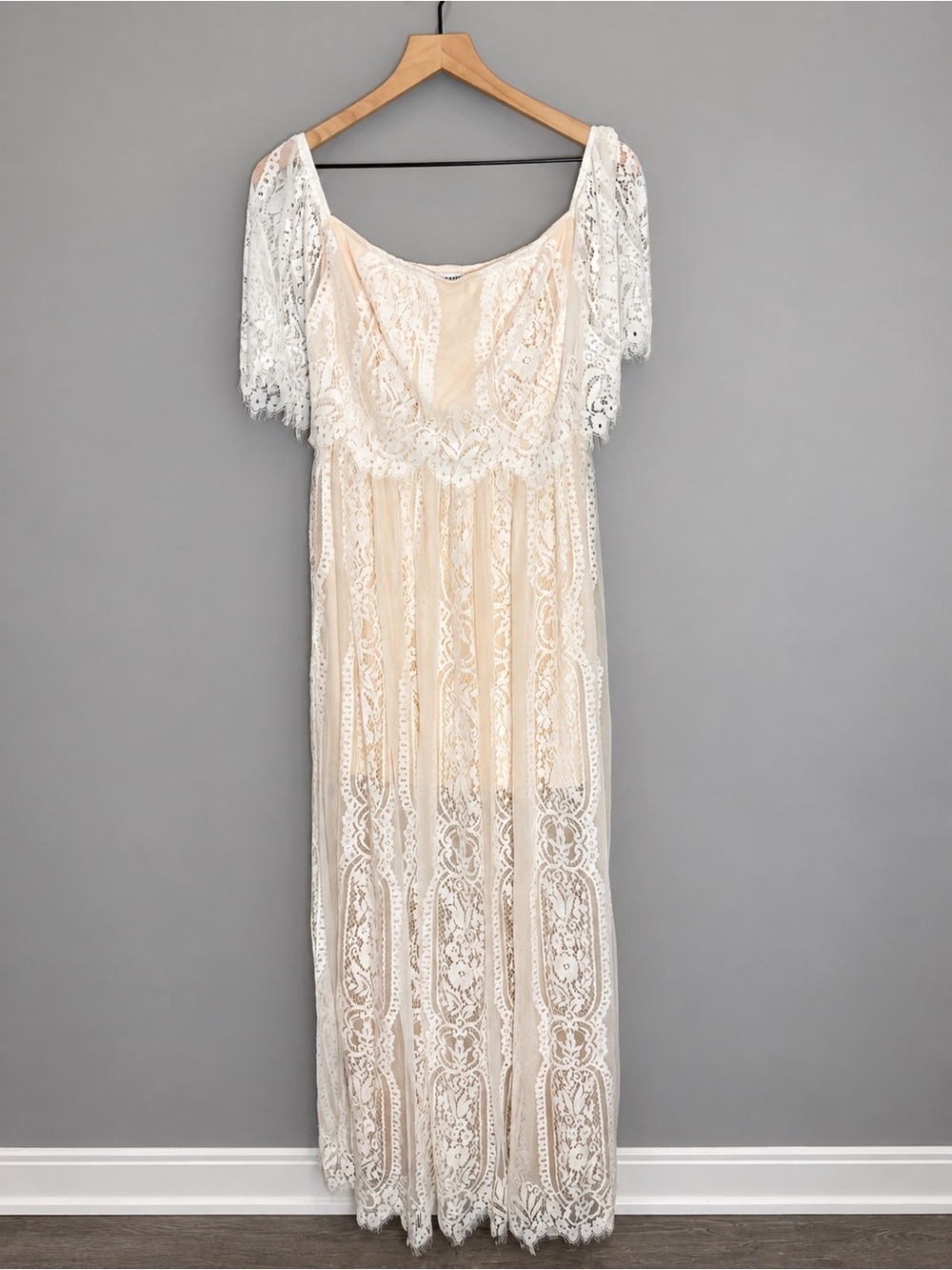 Baltic Born Caroline Lace Maxi Dress Ivory Off Shoulder Bridal Large